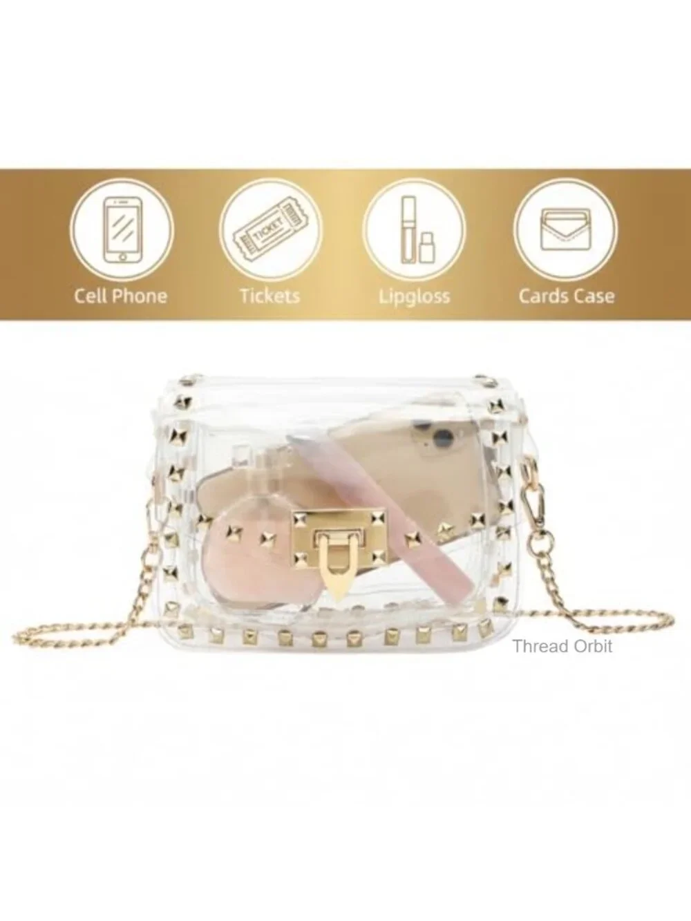 Clear Crossbody Clutch Purse for Stadium Events Concert Festival with Rivet